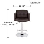 Taburete de bar giratorio Studio 55D Trek Chrome de 83 cm de alto, moderno, con cojín ajustable color espresso con respaldo y reposapiés para barra de cocina, isla o casa.
