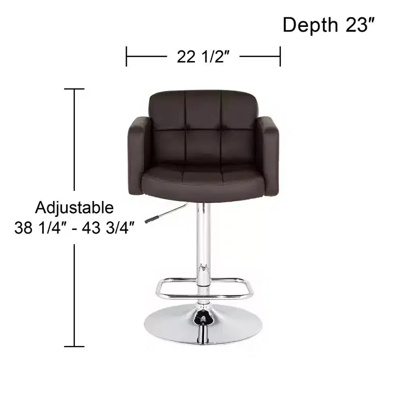 Taburete de bar giratorio Studio 55D Trek Chrome de 83 cm de alto, moderno, con cojín ajustable color espresso con respaldo y reposapiés para barra de cocina, isla o casa.