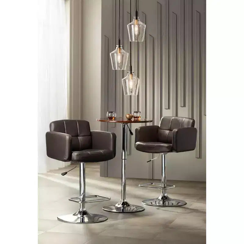Taburete de bar giratorio Studio 55D Trek Chrome de 83 cm de alto, moderno, con cojín ajustable color espresso con respaldo y reposapiés para barra de cocina, isla o casa.
