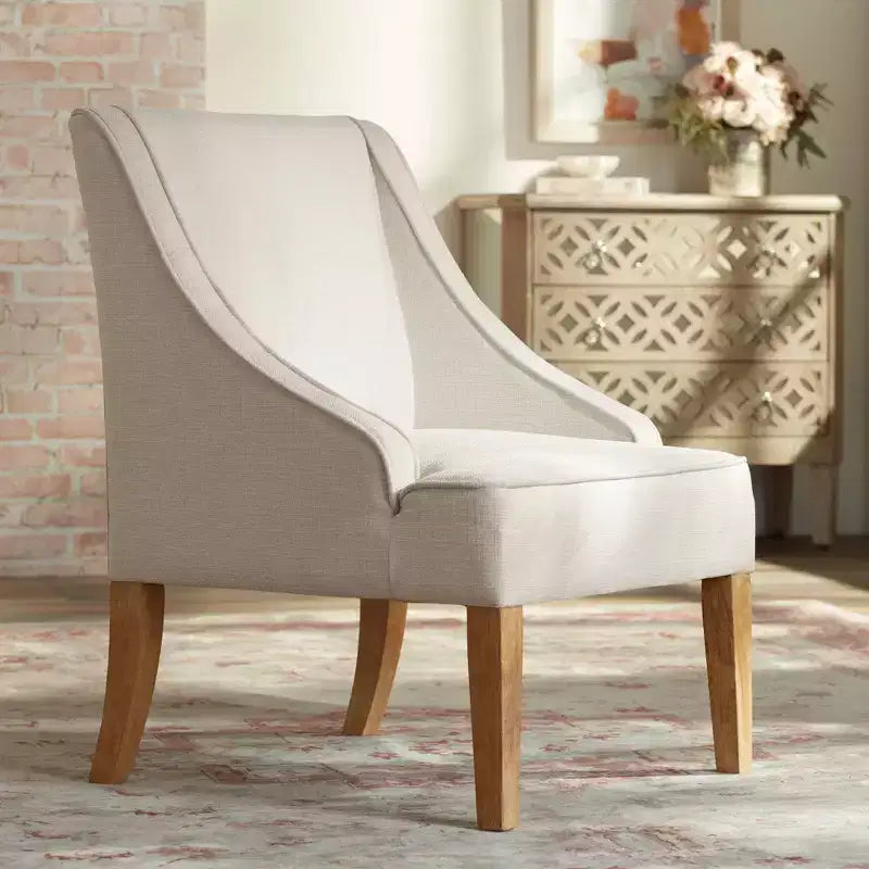 Sillón Elm Lane Dixon Ivory con Brazos Curvos de Tela