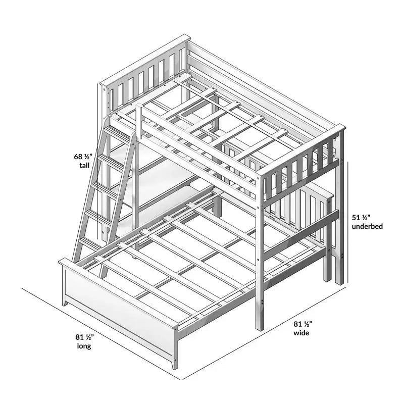 Litera en forma de L de madera maciza Max & Lily, doble sobre matrimonial con estantería para niños