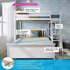 Litera en forma de L de madera maciza Max & Lily, doble sobre matrimonial con estantería para niños
