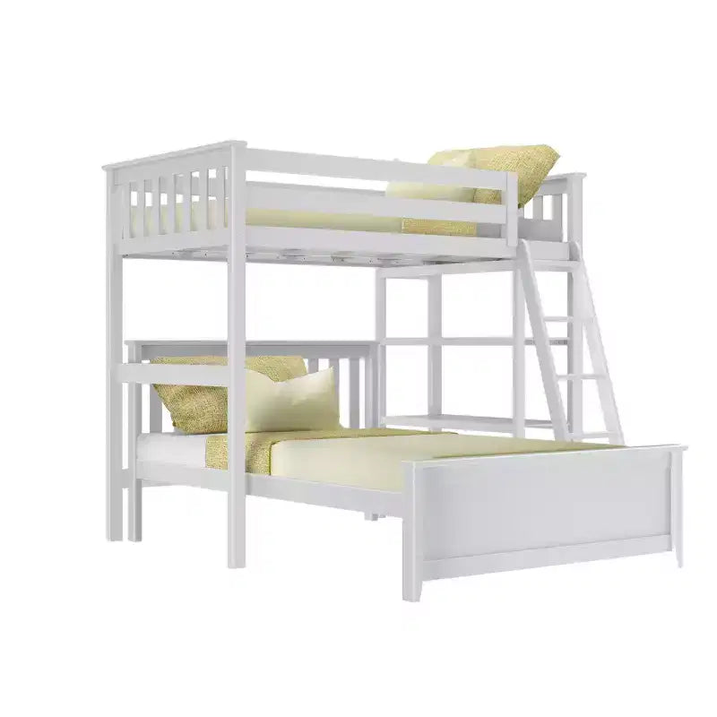 Litera en forma de L de madera maciza Max & Lily, doble sobre matrimonial con estantería para niños