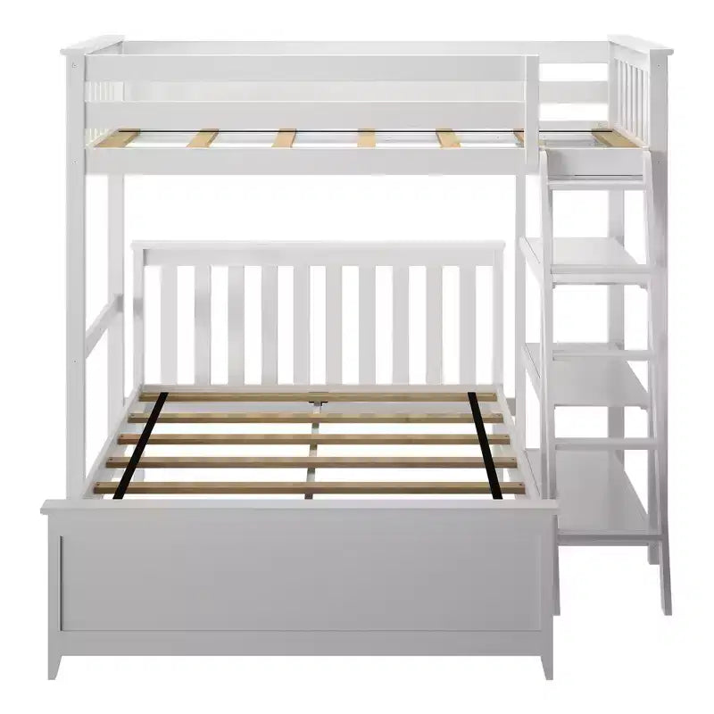 Litera en forma de L de madera maciza Max & Lily, doble sobre matrimonial con estantería para niños