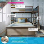 Litera en forma de L de madera maciza Max & Lily, doble sobre matrimonial con estantería para niños