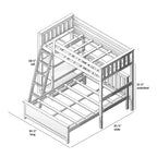 Litera en forma de L de madera maciza Max & Lily, doble sobre matrimonial con estantería para niños