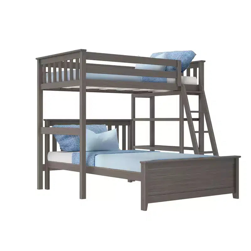 Litera en forma de L de madera maciza Max & Lily, doble sobre matrimonial con estantería para niños