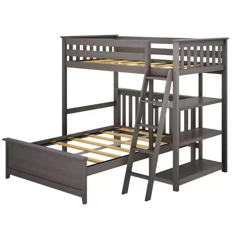 Litera en forma de L de madera maciza Max & Lily, doble sobre matrimonial con estantería para niños