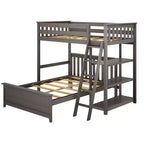 Litera en forma de L de madera maciza Max & Lily, doble sobre matrimonial con estantería para niños