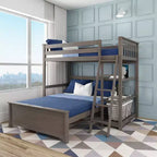 Litera en forma de L de madera maciza Max & Lily, doble sobre matrimonial con estantería para niños
