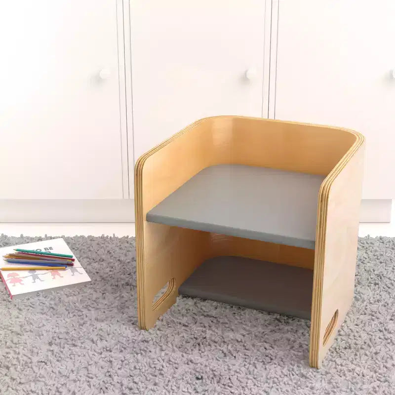 Silla cúbica multiusos de madera curvada para niños pequeños ECR4Kids, muebles Montessori