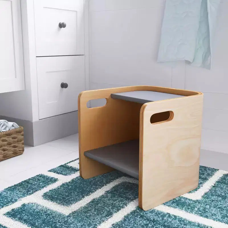 Silla cúbica multiusos de madera curvada para niños pequeños ECR4Kids, muebles Montessori