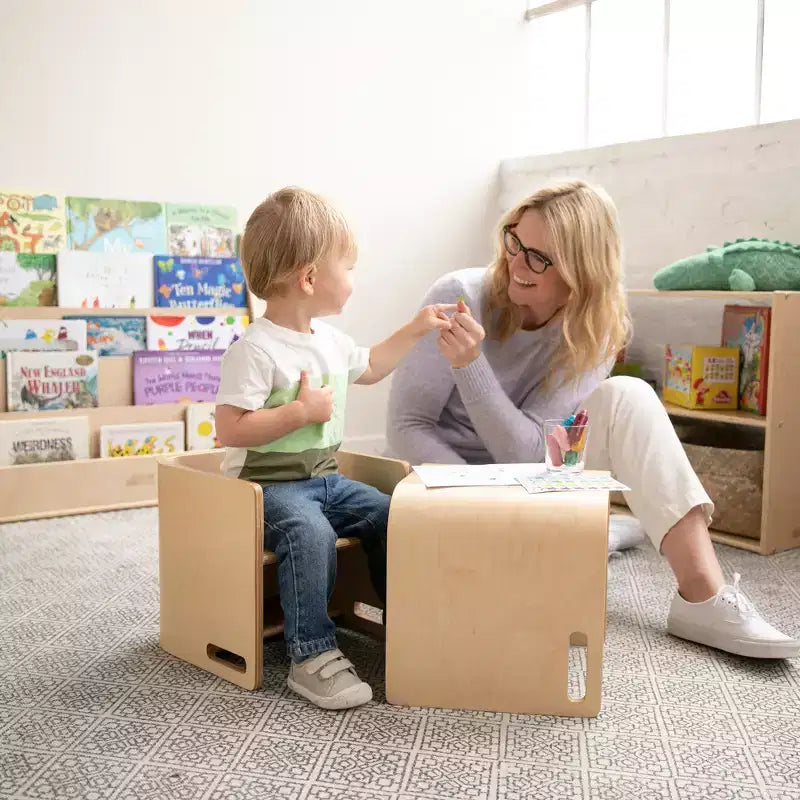 Silla cúbica multiusos de madera curvada para niños pequeños ECR4Kids, muebles Montessori