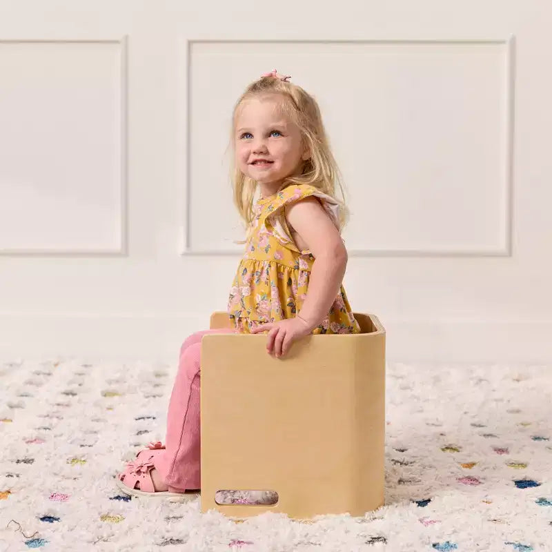 Silla cúbica multiusos de madera curvada para niños pequeños ECR4Kids, muebles Montessori