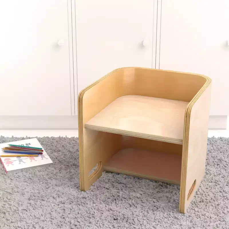 Silla cúbica multiusos de madera curvada para niños pequeños ECR4Kids, muebles Montessori