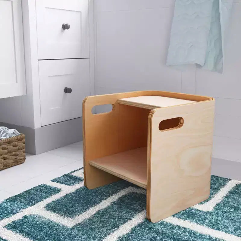 Silla cúbica multiusos de madera curvada para niños pequeños ECR4Kids, muebles Montessori