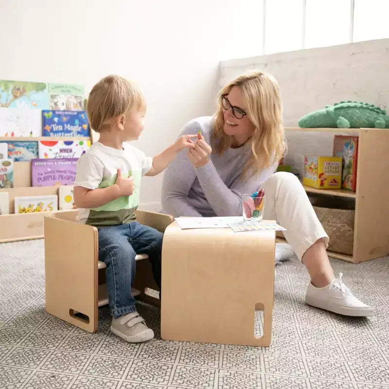Silla cúbica multiusos de madera curvada para niños pequeños ECR4Kids, muebles Montessori