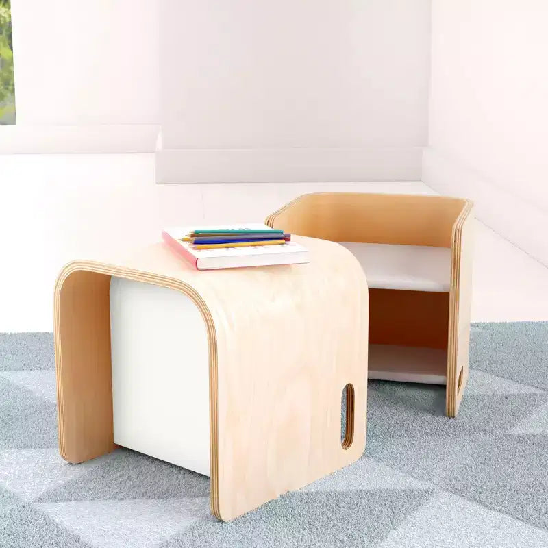 Silla cúbica multiusos de madera curvada para niños pequeños ECR4Kids, muebles Montessori