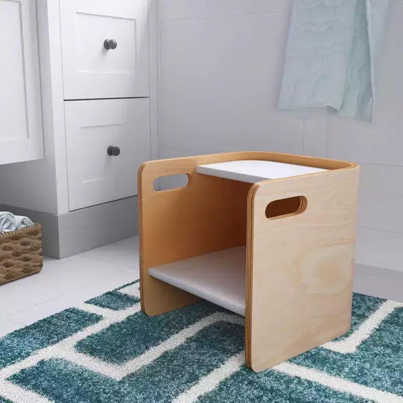 Silla cúbica multiusos de madera curvada para niños pequeños ECR4Kids, muebles Montessori