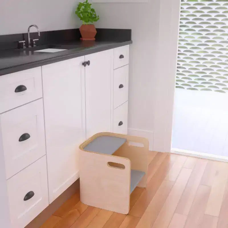 Silla cúbica multiusos de madera curvada para niños pequeños ECR4Kids, muebles Montessori