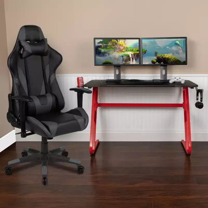 Juego de escritorio para videojuegos y silla reclinable para videojuegos Flash Furniture con portavasos y gancho para auriculares
