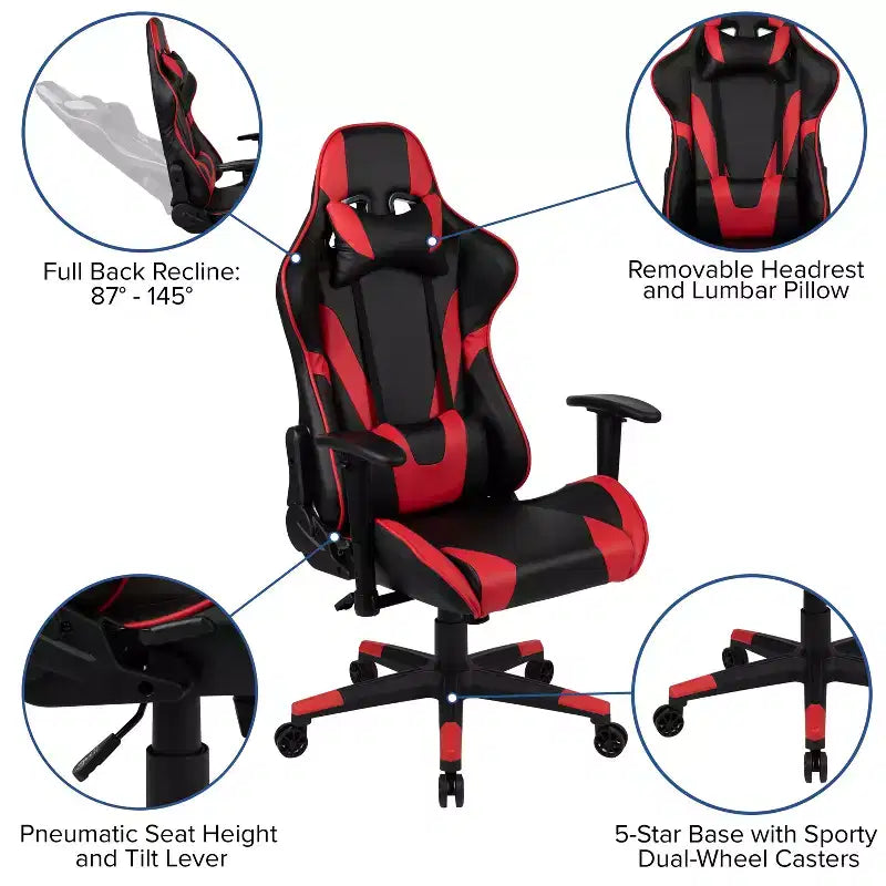 Juego de escritorio para videojuegos y silla reclinable para videojuegos Flash Furniture con portavasos y gancho para auriculares