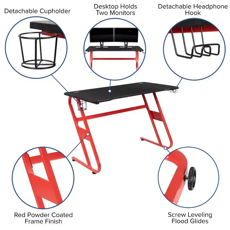 Juego de escritorio para videojuegos y silla reclinable para videojuegos Flash Furniture con portavasos y gancho para auriculares