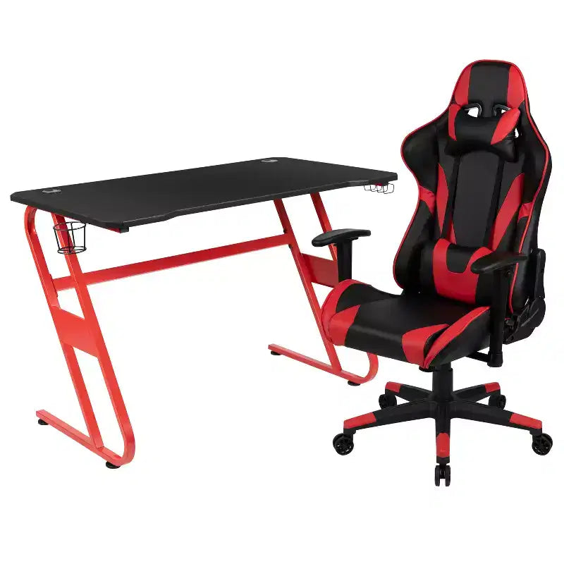 Juego de escritorio para videojuegos y silla reclinable para videojuegos Flash Furniture con portavasos y gancho para auriculares