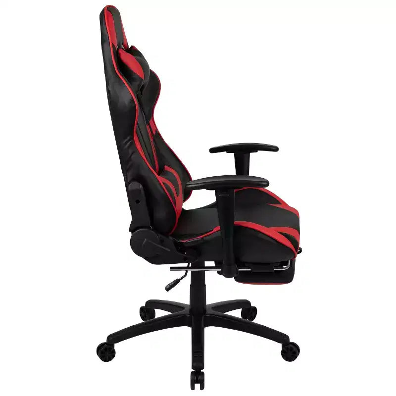 Silla de juego Flash Furniture X30 Silla ergonómica de oficina tipo carreras para computadora con respaldo totalmente reclinable y reposapiés deslizable en LeatherSoft rojo
