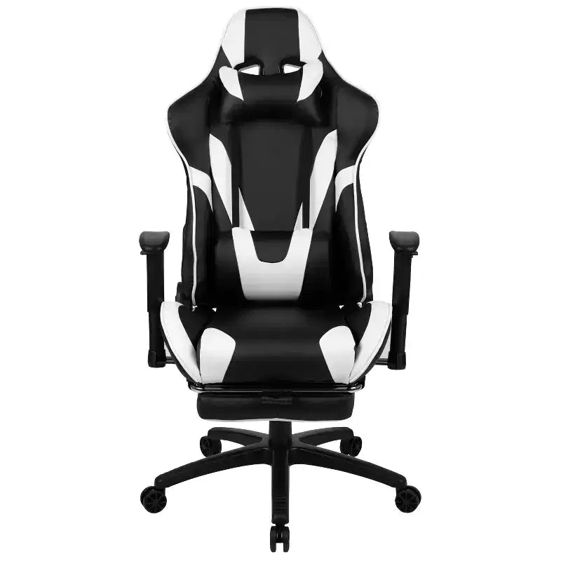 Silla de juego Flash Furniture X30 Silla ergonómica de oficina tipo carreras para computadora con respaldo totalmente reclinable y reposapiés deslizable en LeatherSoft rojo