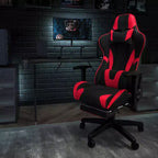 Silla de juego Flash Furniture X30 Silla ergonómica de oficina tipo carreras para computadora con respaldo totalmente reclinable y reposapiés deslizable en LeatherSoft rojo