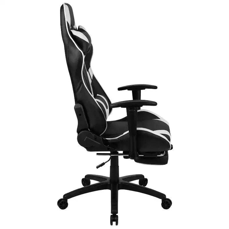 Silla de juego Flash Furniture X30 Silla ergonómica de oficina tipo carreras para computadora con respaldo totalmente reclinable y reposapiés deslizable en LeatherSoft rojo