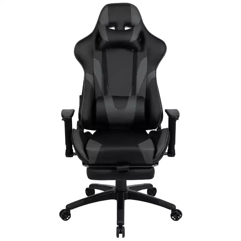 Silla de juego Flash Furniture X30 Silla ergonómica de oficina tipo carreras para computadora con respaldo totalmente reclinable y reposapiés deslizable en LeatherSoft rojo