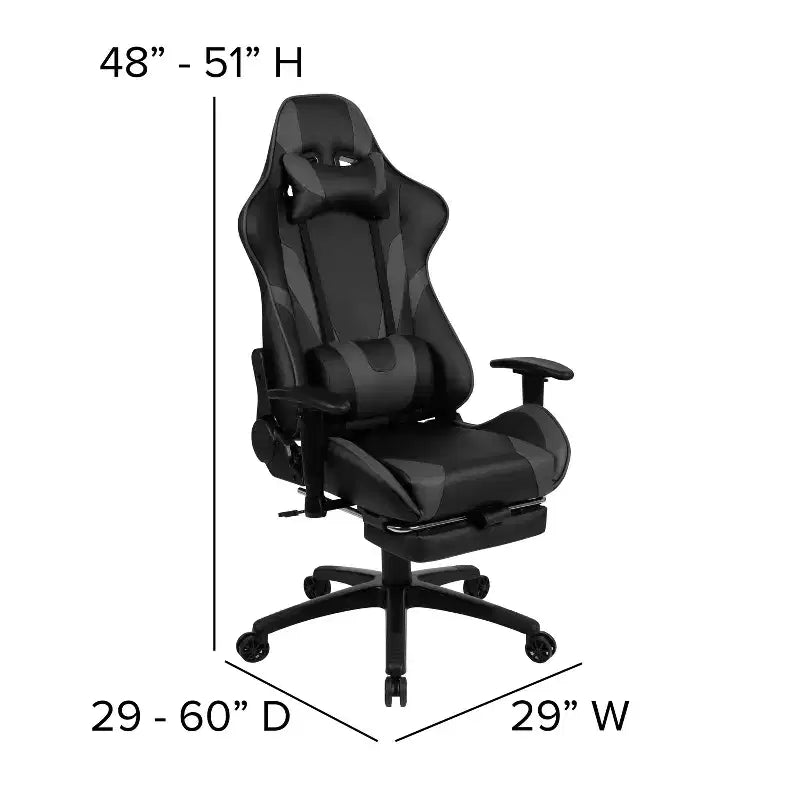 Silla de juego Flash Furniture X30 Silla ergonómica de oficina tipo carreras para computadora con respaldo totalmente reclinable y reposapiés deslizable en LeatherSoft rojo