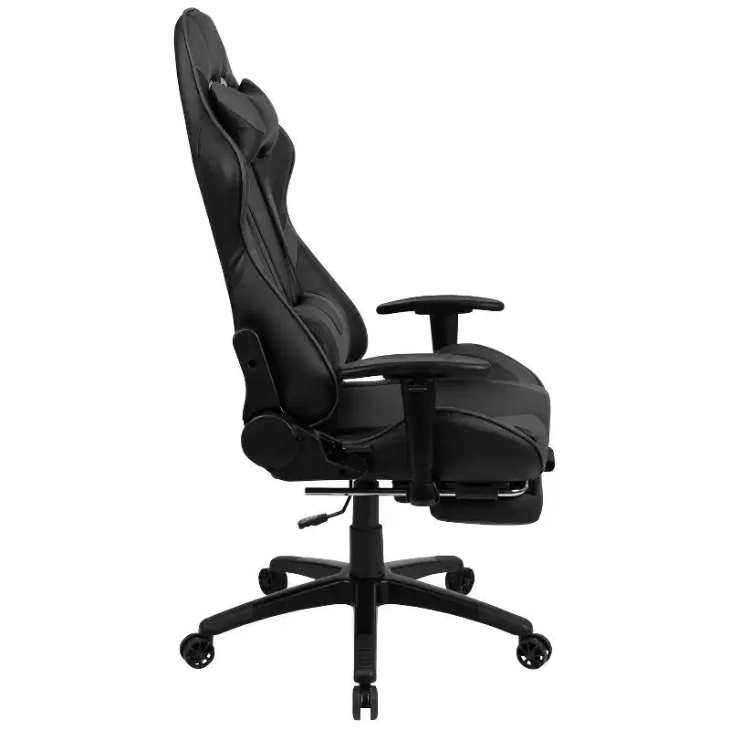 Silla de juego Flash Furniture X30 Silla ergonómica de oficina tipo carreras para computadora con respaldo totalmente reclinable y reposapiés deslizable en LeatherSoft rojo