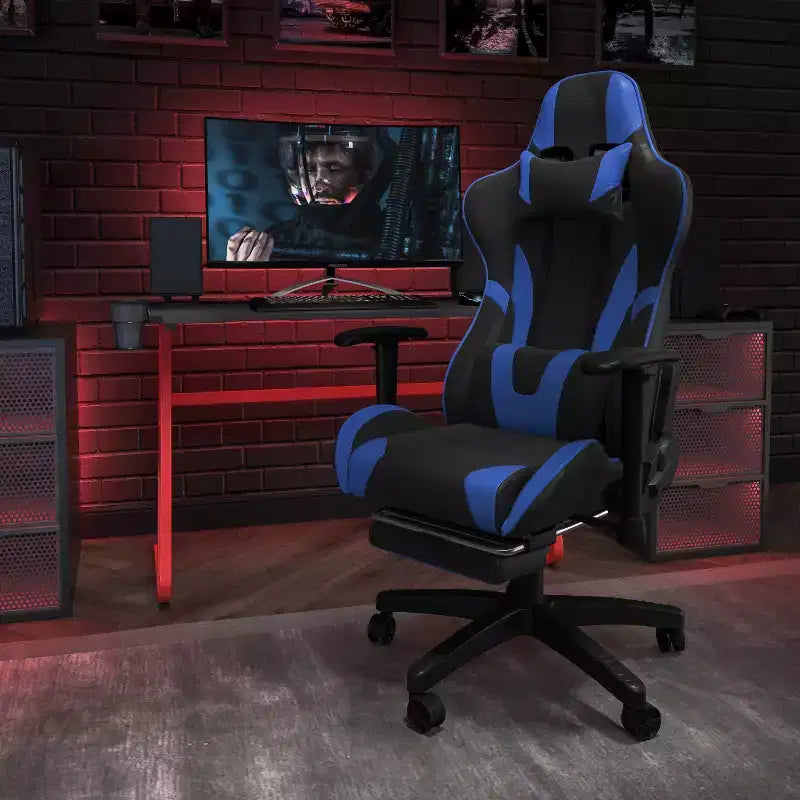 Silla de juego Flash Furniture X30 Silla ergonómica de oficina tipo carreras para computadora con respaldo totalmente reclinable y reposapiés deslizable en LeatherSoft rojo