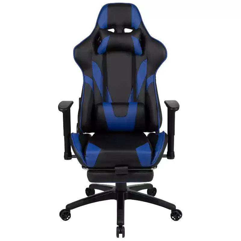 Silla de juego Flash Furniture X30 Silla ergonómica de oficina tipo carreras para computadora con respaldo totalmente reclinable y reposapiés deslizable en LeatherSoft rojo