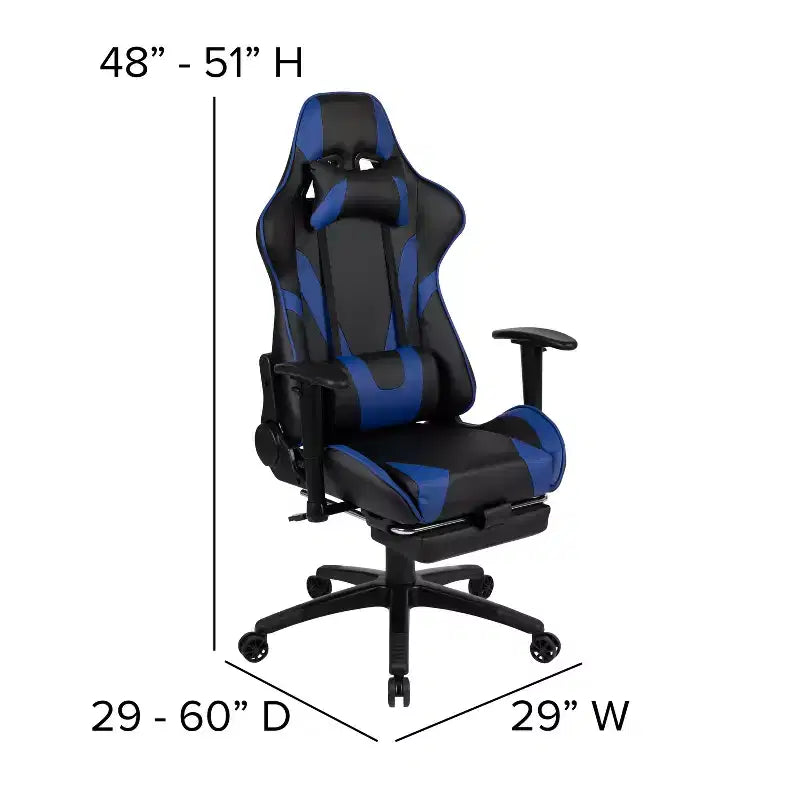 Silla de juego Flash Furniture X30 Silla ergonómica de oficina tipo carreras para computadora con respaldo totalmente reclinable y reposapiés deslizable en LeatherSoft rojo