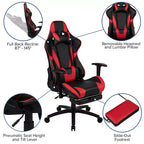 Silla de juego Flash Furniture X30 Silla ergonómica de oficina tipo carreras para computadora con respaldo totalmente reclinable y reposapiés deslizable en LeatherSoft rojo
