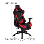 Silla de juego Flash Furniture X30 Silla ergonómica de oficina tipo carreras para computadora con respaldo totalmente reclinable y reposapiés deslizable en LeatherSoft rojo