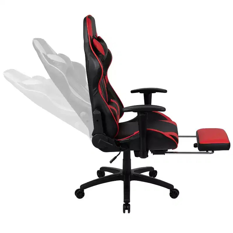 Silla de juego Flash Furniture X30 Silla ergonómica de oficina tipo carreras para computadora con respaldo totalmente reclinable y reposapiés deslizable en LeatherSoft rojo