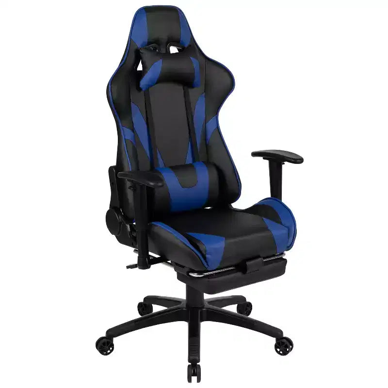 Silla de juego Flash Furniture X30 Silla ergonómica de oficina tipo carreras para computadora con respaldo totalmente reclinable y reposapiés deslizable en LeatherSoft rojo