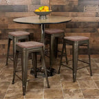 Flash Furniture Taburete de barra de metal de 24 pulgadas de alto, altura de mostrador, para interiores con asiento de madera - Juego apilable de 4 unidades