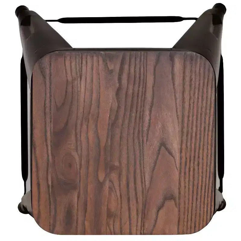 Flash Furniture Taburete de barra de metal de 24 pulgadas de alto, altura de mostrador, para interiores con asiento de madera - Juego apilable de 4 unidades