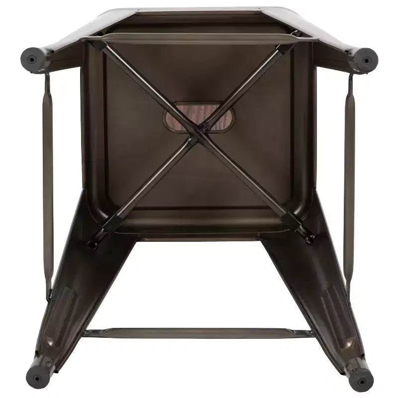 Flash Furniture Taburete de barra de metal de 24 pulgadas de alto, altura de mostrador, para interiores con asiento de madera - Juego apilable de 4 unidades