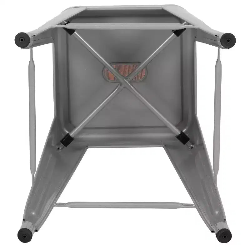 Flash Furniture Taburete de barra de metal de 24 pulgadas de alto, altura de mostrador, para interiores con asiento de madera - Juego apilable de 4 unidades