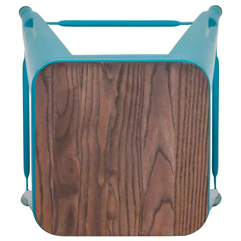 Flash Furniture Taburete de barra de metal de 24 pulgadas de alto, altura de mostrador, para interiores con asiento de madera - Juego apilable de 4 unidades