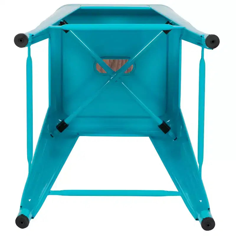 Flash Furniture Taburete de barra de metal de 24 pulgadas de alto, altura de mostrador, para interiores con asiento de madera - Juego apilable de 4 unidades