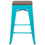 Flash Furniture Taburete de barra de metal de 24 pulgadas de alto, altura de mostrador, para interiores con asiento de madera - Juego apilable de 4 unidades