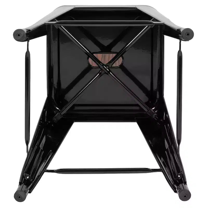 Flash Furniture Taburete de barra de metal de 24 pulgadas de alto, altura de mostrador, para interiores con asiento de madera - Juego apilable de 4 unidades